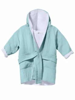 Mababu Mädchen<Mädchen Baby-Bademantel aus Musselin für Babys grün uni