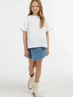 Dreimaster Mädchen<Mädchen Blusenshirt mit Spitze weiß uni