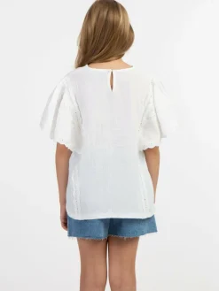 Dreimaster Mädchen<Mädchen Blusenshirt mit Spitze weiß uni