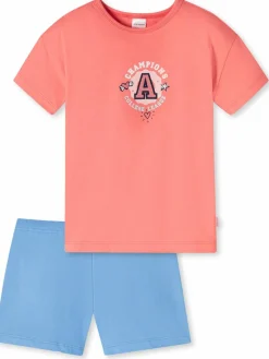 Schiesser Mädchen<Mädchen Pyjama - Girls World Organic Cotton koralle bedruckt