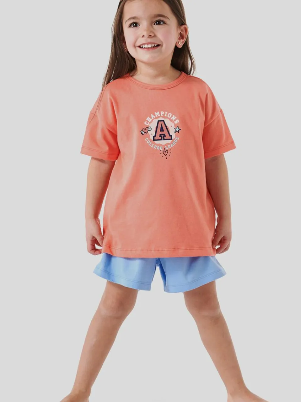 Schiesser Mädchen<Mädchen Pyjama - Girls World Organic Cotton koralle bedruckt