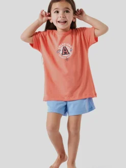 Schiesser Mädchen<Mädchen Pyjama - Girls World Organic Cotton koralle bedruckt