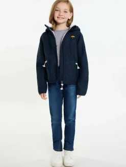 Schmuddelwedda Mädchen<Mädels Strickfleeceblouson mit Teddyfutter blau meliert